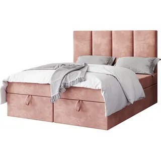 FURMEB24 - MALMO 160 x 200cm Boxspringbett mit zwei Bettksten - Polsterbett mit Holzrahmen - Doppelbett mit hohem Kopfteil - Magic Velvet - Rosa - Grau
