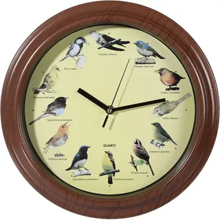 Out of the blue Wanduhr mit Vogelstimmen, Durchmesser ca. 33 cm, aus Kunststoff, batteriebetrieben, im Geschenkkarton - Hellbraun