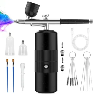 PHILORN Airbrush Set mit Kompressor, Tragbarer Kabelloser Airbrush für Friseure, Nail Art, Kuchenverzierung, Make-up, Modellmalerei,Schwarz