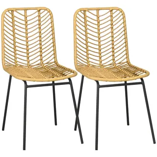 Homcom Esszimmerstühle, PE-Rattan, Stahl, Gelb , Kunststoff , 58x85x44 cm , Esszimmer, Stühle