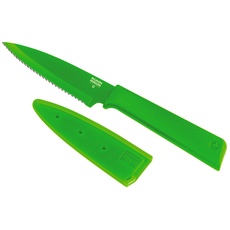KUHN RIKON COLORI+ Rüstmesser gezackte Klinge mit Klingenschutz, antihaftbeschichtet, Edelstahl, 19 cm, grün