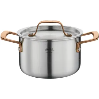 Spring Kochtopf GOURMET, mehrschichtiger Topf mit Deckel aus Edelstahl, backofengeeignet, mit Innenskalierung, Ø 16 cm, Höhe 10 cm, 2 Liter, roségold