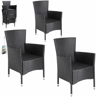 Polyrattan Gartenstuhl 3er-Set Schwarz stapelbar