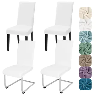 Alishomtll Stretch Samt Stuhlhussen 4er Set Velvet/Velour Stuhlbezug Schwingstuhl Elastische Hussen Waschbarer Stühle Schutz für Küche Restaurant Hotel Bankett Hochzeit (Weiß, 4 Stück)