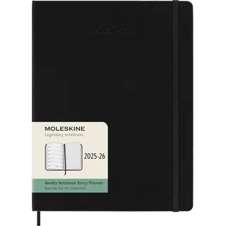 Moleskine 18 Monate Wochen Notizkalender 2025/2026, XL, 1 Wo = 1 Seite, Rechts linierte Seite, Fester Einband, Schwarz