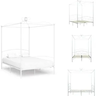 vidaXL Himmelbett-Gestell Weiß Metall 140 x 200 cm - Betten & Bettgestelle - Weiß