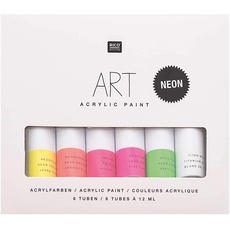 Rico Design Art Künstler Acrylfarben-Set Neon - 6 Farben je 12 ml Tuben - Malfarbe für Anfänger, Profikünstler, Kinder & Erwachsene