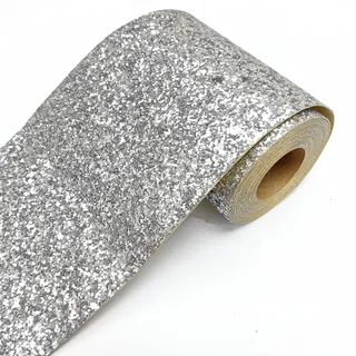DHHOUSE Silber Glitzer Tapetenbordüre, Selbstklebend funkeln bordüre 20 cm x 5 meters (Silber)