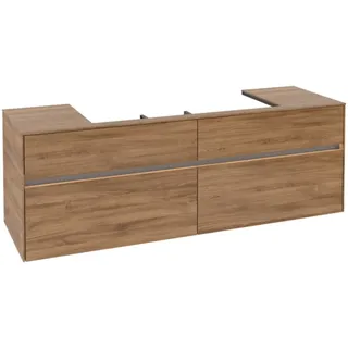 Villeroy & Boch Collaro Waschbeckenunterschrank, 4 Auszüge, Waschbecken mittig, Wandmontage, mit integrierter Beleuchtung, 1600x548x500mm, C031B0RH, Farbe: Front/Korpus: Kansas Oak, Griff: Graphite