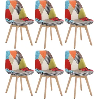 WOLTU Esszimmerstühle 6er Set, Küchenstühle mit Patchwork Design | mit Massivholz Beinen, Leinen, bis 150 kg belastbar, für Wohnzimmer Küche Esszimmer, Mehrfarbig