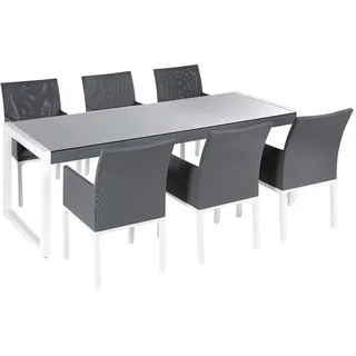 Beliani Gartenmöbel SET 6-Sitzer Aluminium grau Bacoli , Grau, Weiß , Metall , Gartenmöbel, Gartengarnituren, Gartenmöbel-Sets