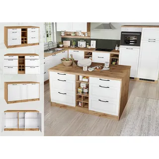 kochstation Unterschrank Kücheninsel KS-Lana 153 x 100 x 86 cm Weiß