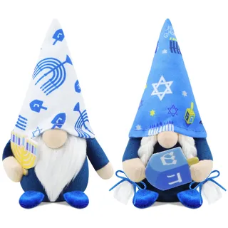 Gehydy Weihnachtswichtel Chanukka Dekoration 2er Set Hanukkah Wichtel Figuren Bauernhaus Decorations Zubehör für Home Küche - Weiß & Blau