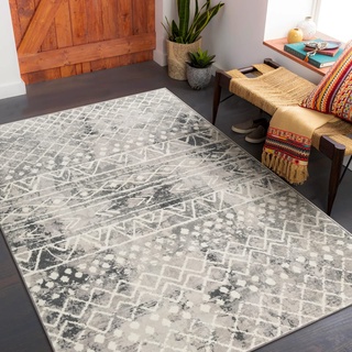 Carvapet Läufer Teppich 90x150cm rutschfest Lang Küchenteppich Waschbar Teppichläufer Weiche Mikrofaser Geometrisch Tribal Flächenteppich Laufteppich(Grau)