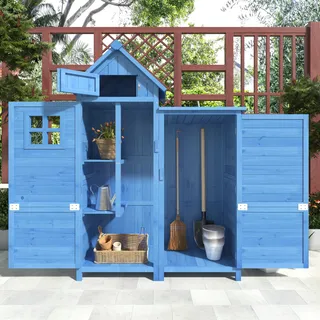 Merax Gartenschrank 118x173x54cm Geräteschuppen mit Satteldach und Ablage, Garten-Geräteschrank Holz Gerätehaus, wetterfest, Blau - Blau