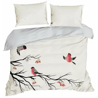Bettwäsche Kissenbezug Bettbezug 3-tlg 200x220 cm Weihnachten Vogel Baumwolle