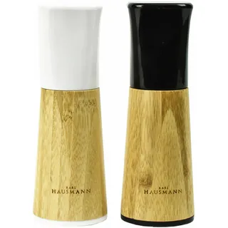 Manuelle Salz- und Pfeffermühle aus Bambus – Set 2 Stück – 17 cm hoch – Keramikmahlwerk – natürlich & langlebig - Braun