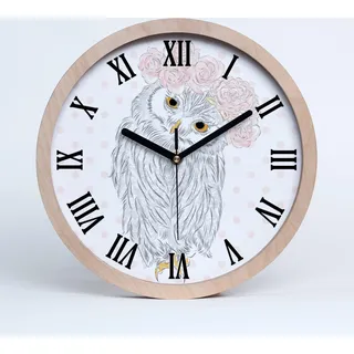 Holzuhr 20fi cm wanduhr - schwarze Spitzen - Eule Kranz - Rosa