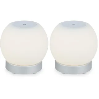 BRILONER - LED Tischlampe kabellos mit Touch, dimmbar in Stufen, Glasschirm, Nachttischlampe, Leselampe, LED lampe, Campinglampe, Tischleuchte, Akku Lampe, Outdoor Lampe, 15x16 cm, Chrom-Matt