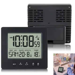 Digitaler Funkwecker, Digitaler Funkwecker mit Thermometer, Wecker Digital mit Zwei Weckzeiten, Leuchtend, Datum, Woche,Temperatur, Schlummerfunktion, Digitalwecker, Funk-Uhr, ohne Batterie(Schwarz)