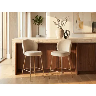 Barhocker 2er-Set - Samt & Goldfarbenes Metall - Beige - POLPONA