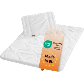 sleepling Kinderbettenset Ganzjahresdecke 100x135cm und Flachkissen 40x60cm | Medium Ganzjahresbettdecke, Kinder Bettdecke Kissen, Bettzeug Set Decke, Kopfkissen, Made in EU, OEKO-TEX, Waschbar 60 Grad