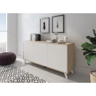 Dmora - Kommode Weddell, Wohnzimmerbuffet, Wohnzimmer-Sideboard, Moderne Küchen-Speisekammer, 154x40h72 cm, Eiche und Weiß