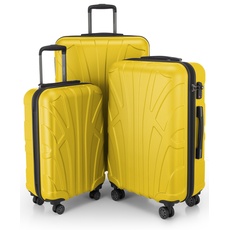 Bild von - 3er Koffer-Set Trolley-Set Rollkoffer Hartschalen-Koffer Reisekoffer, TSA, (55 cm, 66 cm, 76 cm), 100% ABS, Matt, Gelb