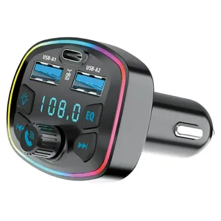 Forever, Autoladegerät USB-C / 2 USB-A 20W mit FM-Transmitter Bluetooth und Micro-SD, Schwarz - Schwarz