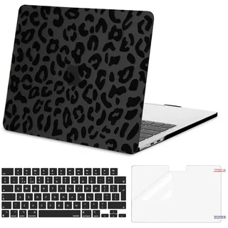 MOSISO Hülle Kompatibel mit MacBook Air 13,6 Zoll 2022-2024 M3 M2 A3113 A2681 Chip Liquid Retina Display Touch ID,Plastik Leopardenkorn Hartschale Cover&Tastaturabdeckung&Bildschirmschutz, Schwarz