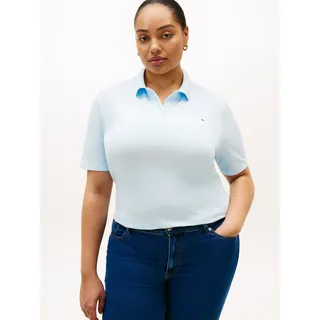 Poloshirt TOMMY HILFIGER CURVE "CRV 1985 REG PIQUE POLO SS", Damen, Gr. 52, keepsake blau, Piqué, Obermaterial: 96% Baumwolle, 4% Elasthan, unifarben, regular fit normal, ohne Ausschnitt, abgesteppte Kante, Shirts Poloshirt, in großen Größen, Piqué-Qualität