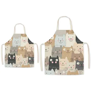 Eyand Eltern-Kind-Schürze für das Kochen - super nettes Muster Baumwolle und Leinen Küchenschürze für Mom Kinder, Kochen Malerei Gartenschürze (Katze)
