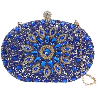 CORIOS Abendtasche Damen Shiny Strass Handtasche Diamant Clutch Bag Klein Tasche Elegante Umhängetasche Kette Schultertasche für Hochzeit Abschlussball Bankett-Party Blau