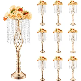 Goldene Blumenständer 55 cm - 10er Set - Moderne Blumenvase für Hochzeitsdekoration - Elegante Vasen für Events und Feierlichkeiten