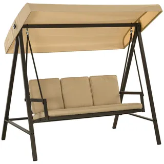 Outsunny Hollywoodschaukel, 3-Sitzer, Beige, 200 x 125 x 175 cm , Kunststoff , 125x175x200 cm , Gartenmöbel, Gartenschaukeln, Hollywoodschaukeln