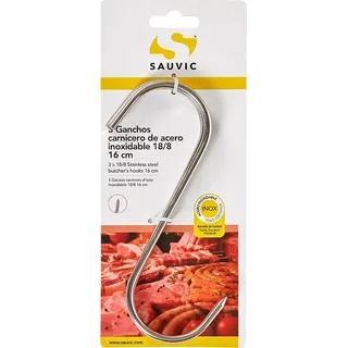 Schlachterhaken aus Edelstahl 18/8, Länge 16 cm, 3er Blister - Silber