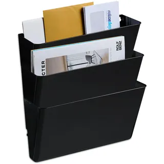 Relaxdays Zeitschriftenhalter Wand, 3er Set, A4, Kunststoff, HBT: 19x33x10,5 cm, Magazinhalter, Zeitungshalter, schwarz