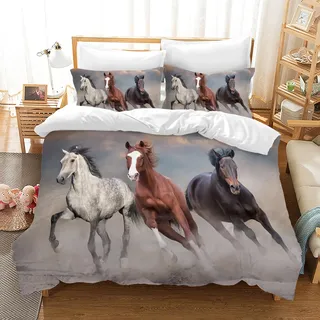 UGZDEA Pferde Bettwäsche Set 200x200cm - Weiß, Schwarz, Braun Pferde Bettwäsche 3 Stück Set Bettwäsche für Erwachsene Schlafzimmer Dekor (B, Double(200x200cm))