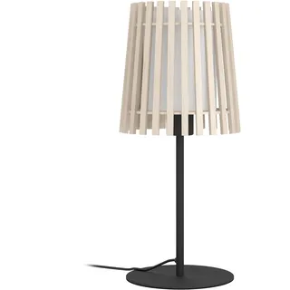 EGLO Tischlampe Fattoria, natürliche Nachttischlampe, Tischleuchte aus hellem Holz und weißem Textil, Tisch-Lampe für Wohnzimmer und Schlafzimmer, E27 Fassung