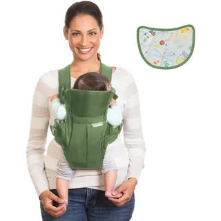 Infantino Swift Classic Babytrage, 2 Tragepositionen mit Wonder Cover Lätzchen, verstellbare Gurte, Must-have für die Erstausstattung, Babytrage für Neugeborene bis Kleinkinder 3,18–11,79 kg, Oliv