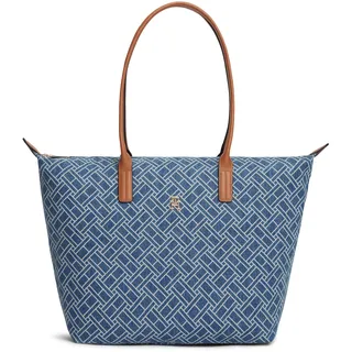 Tommy Hilfiger Tragetasche "POPETTE TOTE DENIM FLAG" Damen Handtasche, Schultertasche, Shopper mit modischem TH-Logomuster, blau