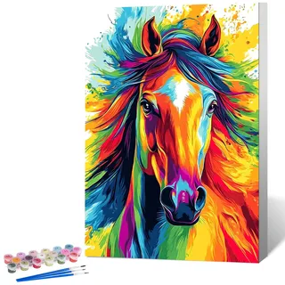OkarinaArt Malen nach Zahlen für Erwachsene mit Rahmen – Pferd & Tiere, Framed Paint by Numbers Set auf Leinwand für DIY Wanddekoration, 20 x 30 cm