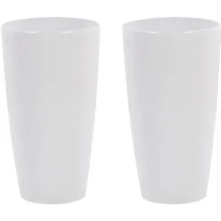 Beliani Blumentopf 2er-Set weiß rund 32/32/58 cm Tseria , Weiß , Stein , 58 cm , Dekoration, Blumen & Blumentöpfe, Übertöpfe