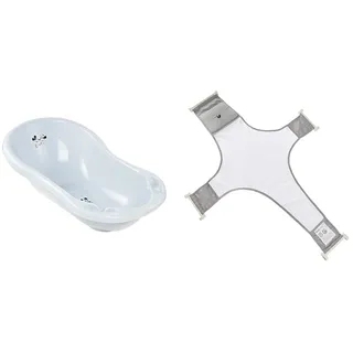 keeeper 2tlg Set: 1 x Ergonomische Mickey Babywanne mit Stöpsel, 84cm Maria, Himmelblau + Babybadenetz, Passend Babywannen mit Stöpsel, Iwona, Grau