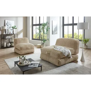 Home Affaire Lounge-Sessel Pia Megacord 106 x 84 x 125 cm Beige mit Schlaffunktion und Pouf-Funktion
