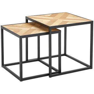 Mid.you Satztisch , Naturfarben, Schwarz , Holz, Metall, Holzwerkstoff , 2-teilig , Tanne , furniert , quadratisch , Flachrohr , 40x35x40 cm , Wohnzimmer, Wohnzimmertische, Satztische