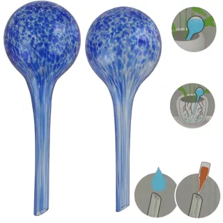 Wasserspender 2 Stück Set aus Glas für Topfpflanzen, Kugel, rund Ø 9 cm Farbe Blau 310 ml modern, häusliche Bedingungen, für töpfe, für blumen, wasserregulierung-sorgt für optimale Dosierung