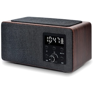 Manta Vintage Uhrenradio Digitaler Radiowecker mit Bluetooth Radiowecker mit Ladefunktion Wecker FM-Radio Anrufannahme Display für das Bett Sleep Timer - RDI910WC