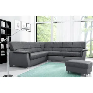 Couchgarnitur Riccardo inkl. Hocker L-Form mit Schlaffunktion Grau - Grau