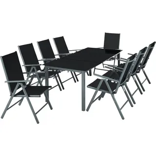 tectake Sitzgruppe Pompeii,Tisch mit Sicherheitsglasplatten und Ausgleichsschrauben,anthrazit , Anthrazit , Kunststoff , Gartenmöbel, Gartengarnituren, Gartenmöbel-Sets